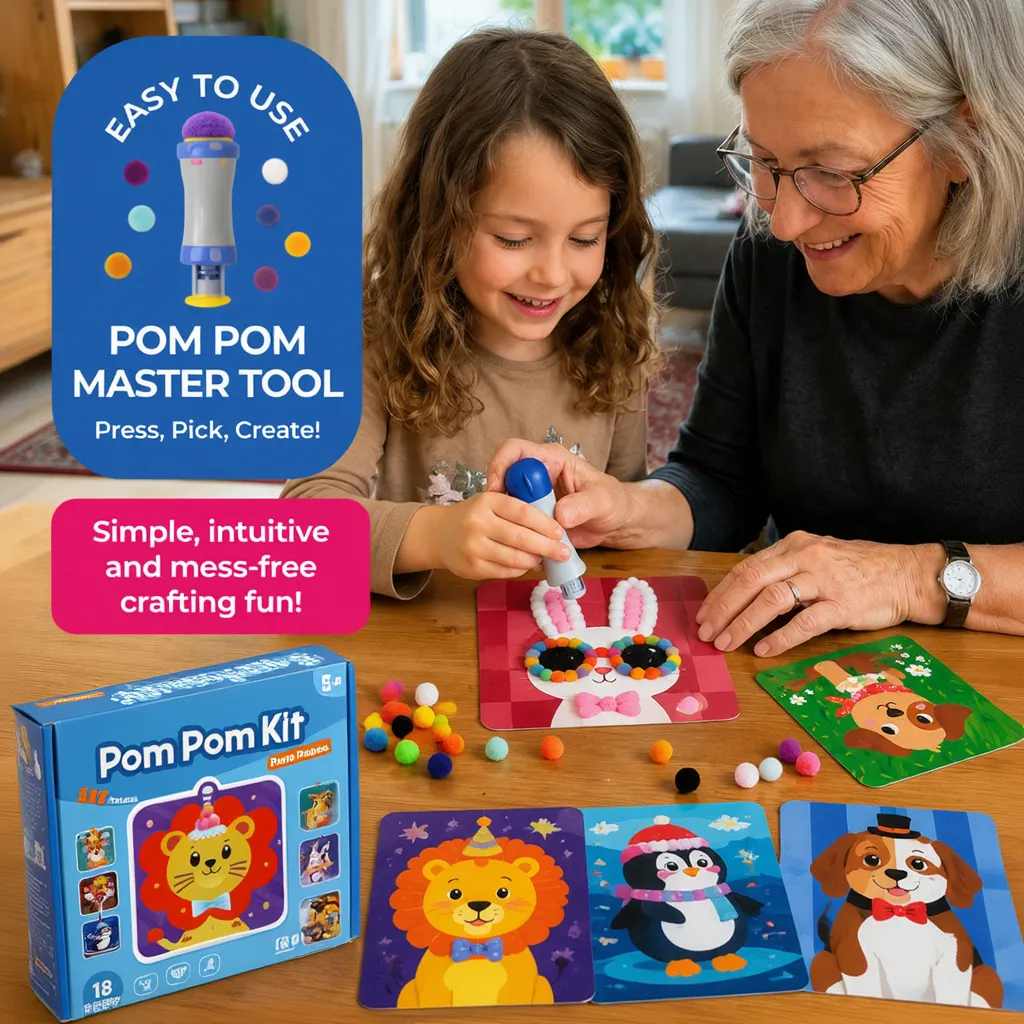 Pom Pom Kit – create soft 3D animals with fluffy pom poms, without any mess! (Ages 5+)