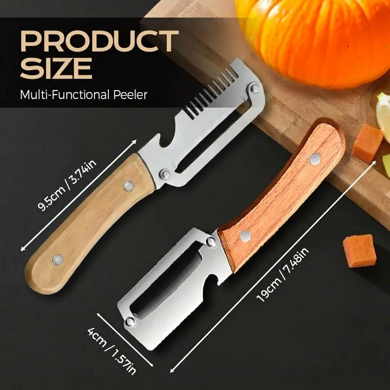 🔪🥕 Ultra-sharp stainless steel peeler with wooden handle and bottle opener (2-piece set)