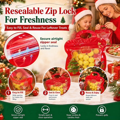 💖LAST DAY SALE 50% OFF!!🎁Easy Fill, Easy Seal🎄 Festive Self-Seal Treat Bags – Santa & Snowman Print | Resealable, Food-Safe & Perfect for Cookies, Chocolates & Little Gifts 🎅⛄