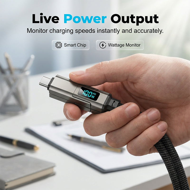 🔥HOT SALE 40% OFF🔥4-in-1 Digital Display Keychain Charging Cable