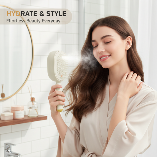 💖Scalp Massager Comb 💆‍♀️ – Self-Cleaning 🧼, Tangle-Free ✂️ & Frizz-Control Hair Brush with Soothing Mist Spray 💨✨ | Perfect for Dry, Brittle Hair 💧🌟