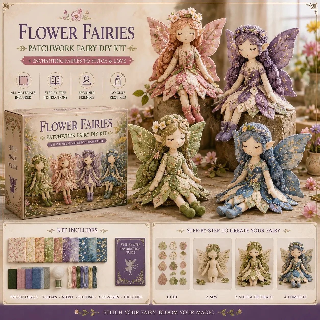 🥳2026 HOT SALE🥳💞50K+ SOLD!🧵✨ 50% OFF! Fairy Patchwork DIY Collection – Stitch 4 unique fairies, create keepsakes to treasure. Perfect for craft lovers & magical gifts! 🧚‍♀️💫