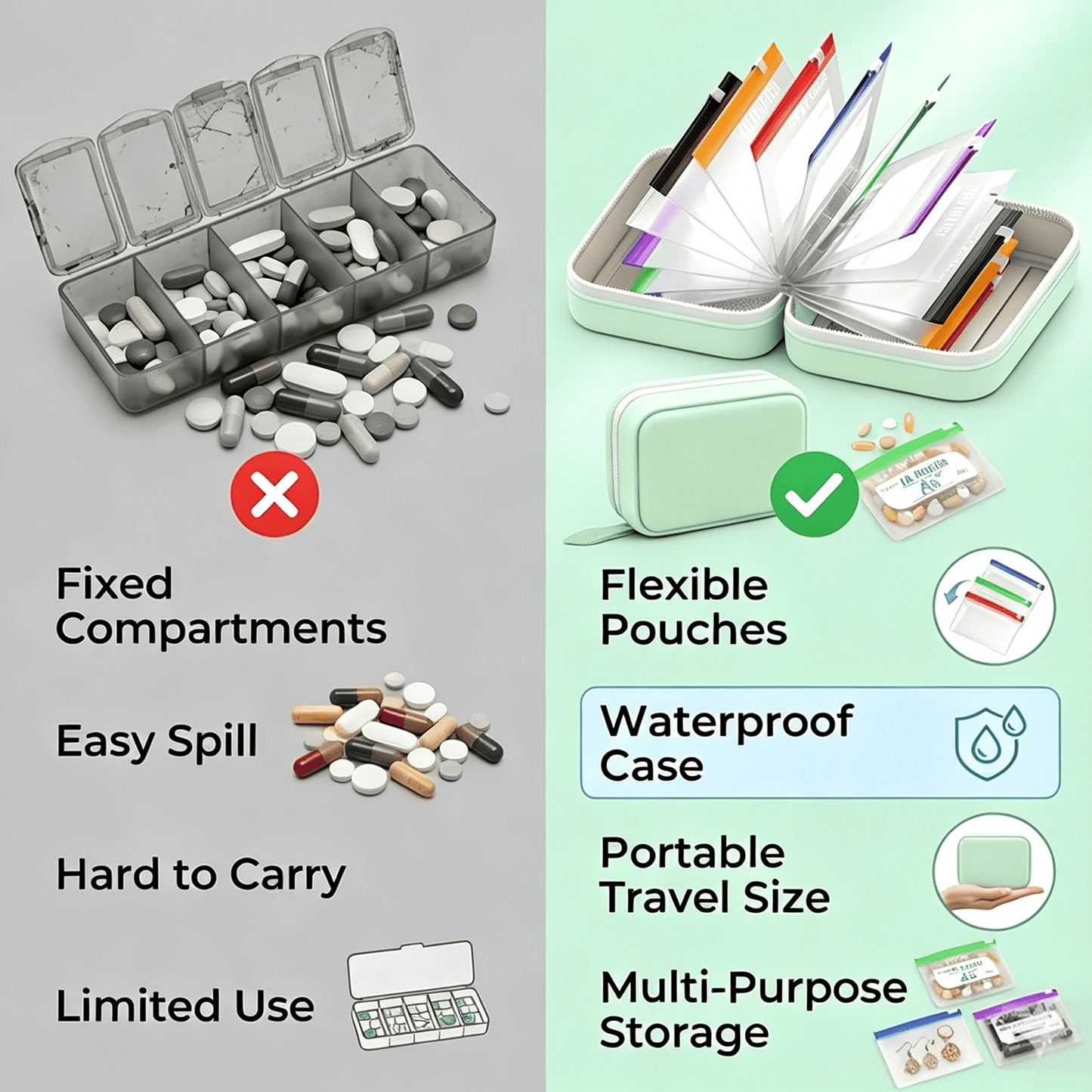 🥳2026 HOT SALE💞UP TO 50% OFF!!💊 A8 Waterproof 14 Color-cc Organizer – Portable Binder-Style Weekly Travel Medicine Storage Case for Pills, Vitamins & Supplements