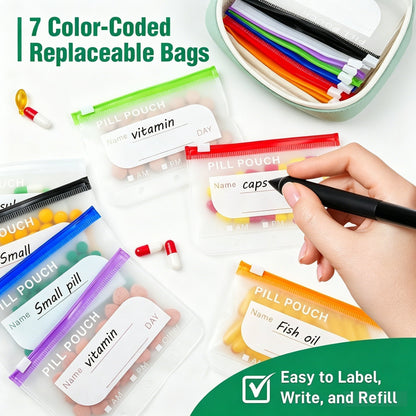 🥳2026 HOT SALE💞UP TO 50% OFF!!💊 A8 Waterproof 14 Color-cc Organizer – Portable Binder-Style Weekly Travel Medicine Storage Case for Pills, Vitamins & Supplements
