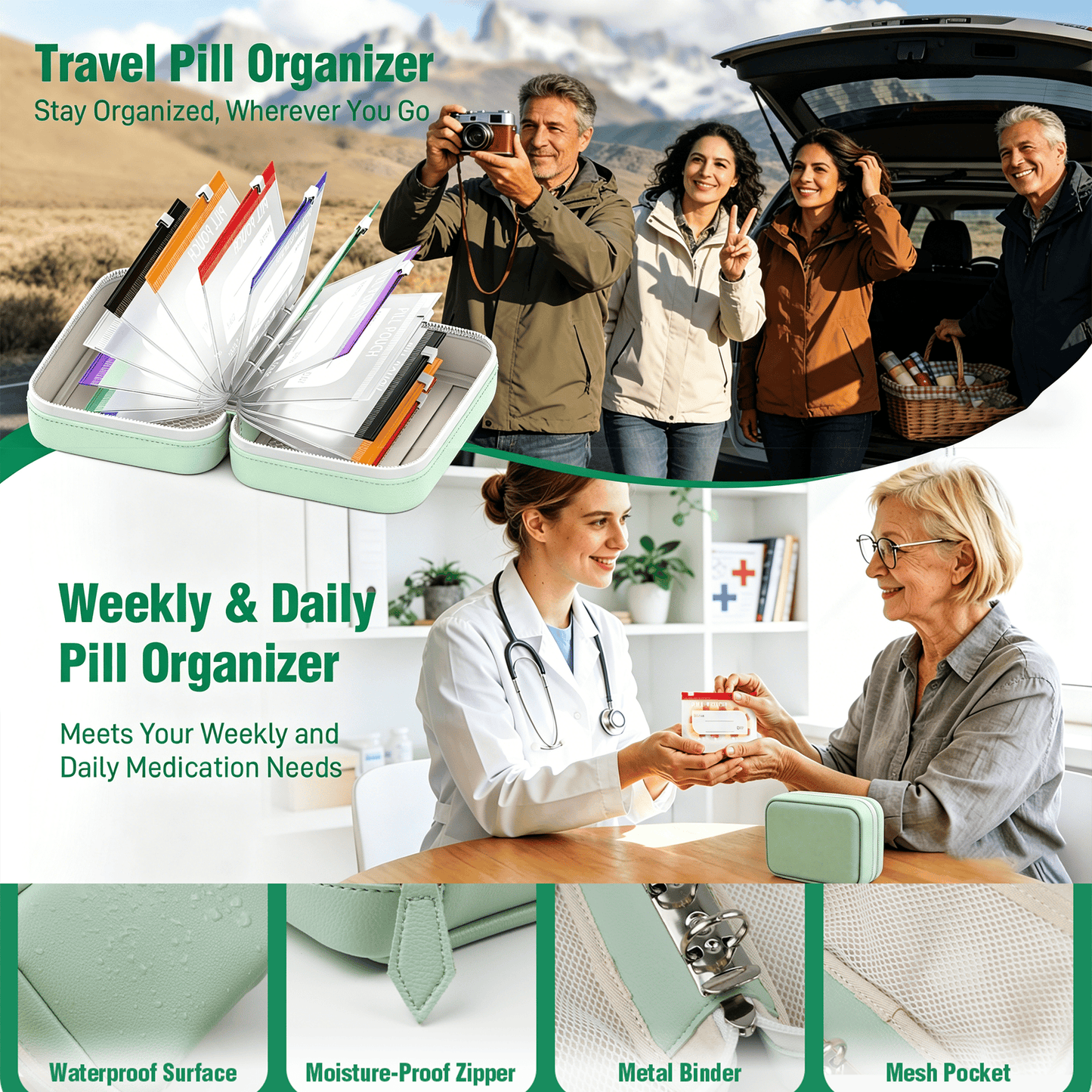 🥳2026 HOT SALE💞UP TO 50% OFF!!💊 A8 Waterproof 14 Color-cc Organizer – Portable Binder-Style Weekly Travel Medicine Storage Case for Pills, Vitamins & Supplements