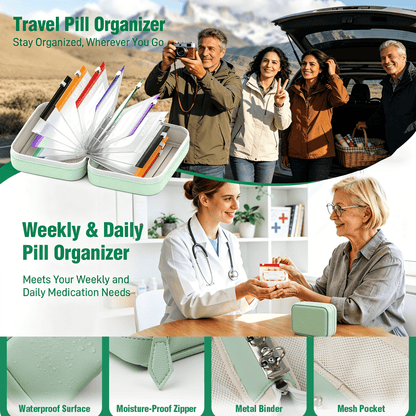 🥳2026 HOT SALE💞UP TO 50% OFF!!💊 A8 Waterproof 14 Color-cc Organizer – Portable Binder-Style Weekly Travel Medicine Storage Case for Pills, Vitamins & Supplements