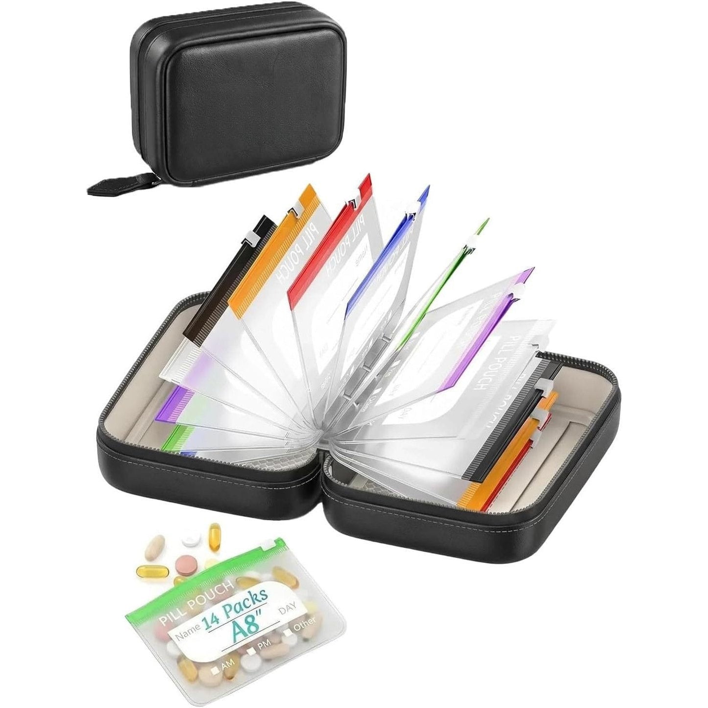 🥳2026 HOT SALE💞UP TO 50% OFF!!💊 A8 Waterproof 14 Color-cc Organizer – Portable Binder-Style Weekly Travel Medicine Storage Case for Pills, Vitamins & Supplements