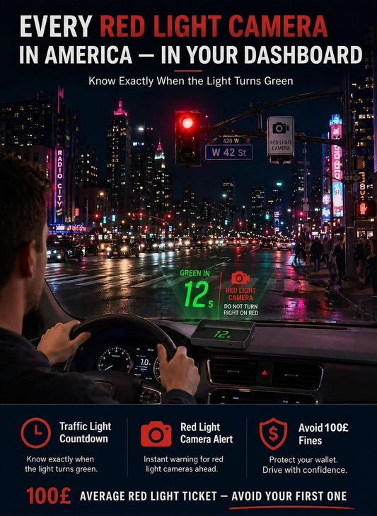 🚗🚨50% OFF | Car GPS HUD Head-Up Display, Digital MPH Speedometer, Red Light Camera Alert & Traffic Light Countdown, Driver Safety Device to Avoid Driving Fines🚦✨